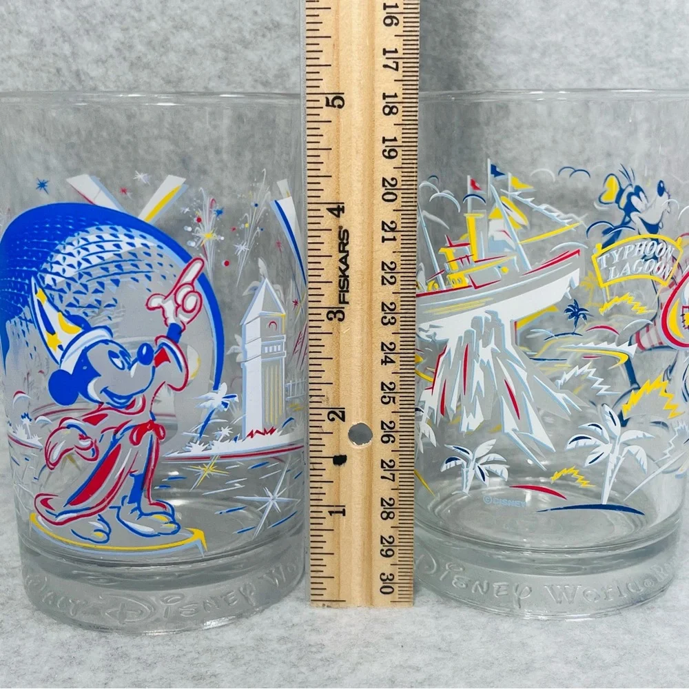 DISNEY World 25th‎ Anniversary Glasses Set of 2 Glass Cups Tumblers Goofy